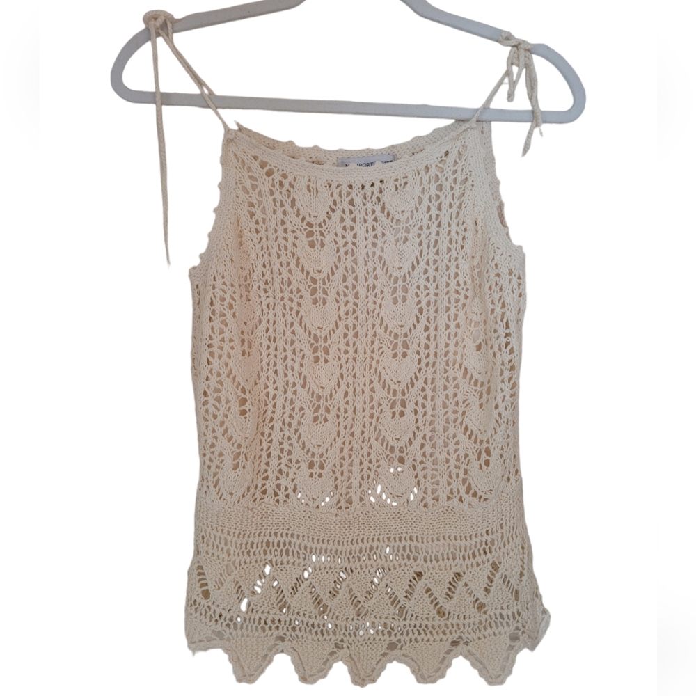 Vintage Womens Lined Crochet Tank Beige XL